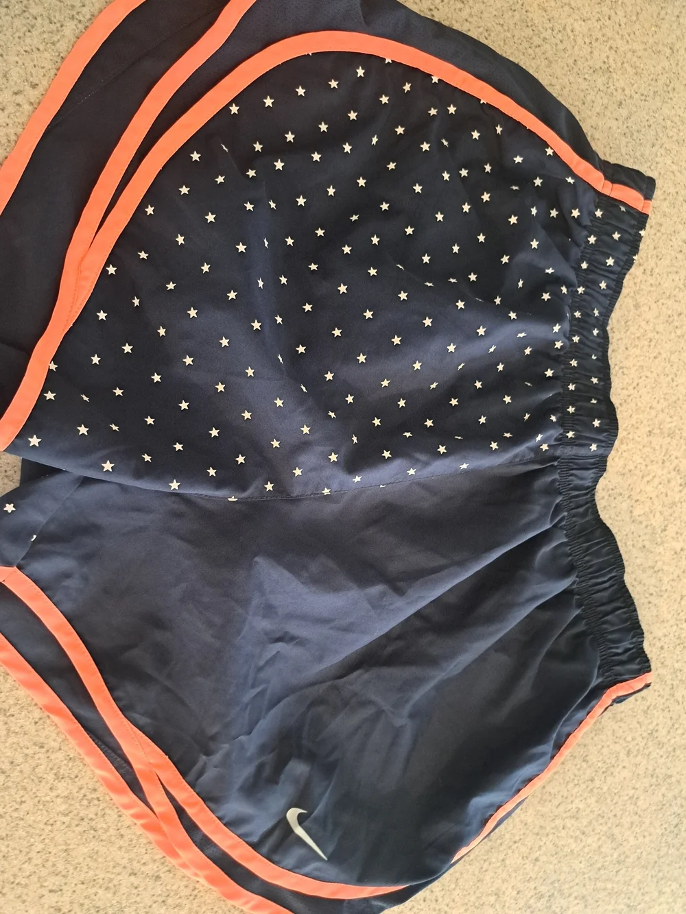 Nike Navy Star-Print Running Shorts with Coral Trim